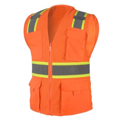 Bolsillos multi a granel de la alta de la visibilidad de la motocicleta de la seguridad ropa anaranjada del chaleco