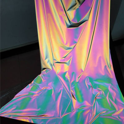 Poliéster elástico del estiramiento del arco iris de la tela del material del reflector reflexivo iridiscente de Spandex
